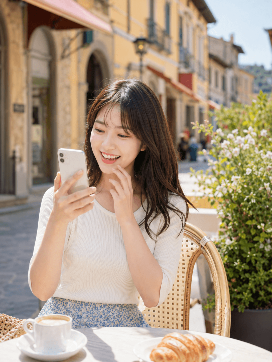 海外の街中でスマートフォンを使う旅行者